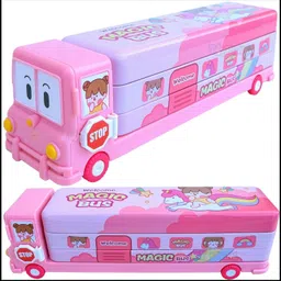 vworld School Bus Metal Pencil Box With Moving Tyres And Sharpner For Kids Cartoon Printed Art Metal Pencil Box-picture-24