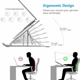 Rich Décor 7 Angles Adjustable Aluminum Foldable Desktop Holder Compatible 10-15.6” Stainless Steel Desk Stand Rotatable Laptop Stand with Adjustable Height Compatible with Universal Laptops image 5