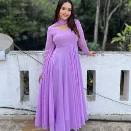 raxuenterprise Floral Print Georgette Stitched Anarkali Gown image 2