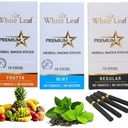 white leaf Premium Herbal Smokes Cigarettes - Frutta, Mint & Regular Smoke (30 Sticks) Smoking Cessations-picture-16