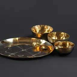 Pack of 4 Bronze Kansa thali set Dinner Set-image-45