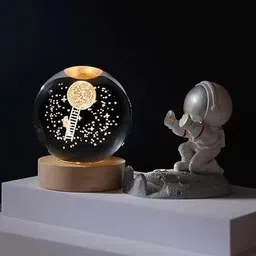 ecobsy Astronaut Moon 3D Crystal Ball Night Light with Wooden Base 2.4 Inch Glass Ball Night Lamp image 3