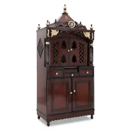 dzyn furnitures Pooja Graham Large Floor Rested Pooja Mandap with Door (Brown Gold) image 4