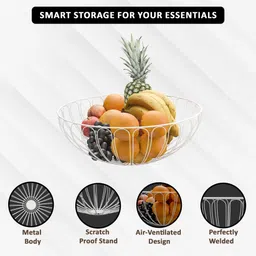 homestic 6 Pcs Metal Fruits & Vegetables Basket Bowl | Sunflower - Black & White Iron Fruit & Vegetable Basket image 5