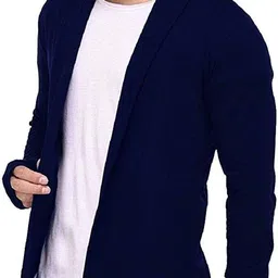 glampanda Men Longline Full Sleeve Dark Blue Shrug image 2