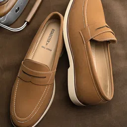 roadster Men tan solid suede round toe comfortable slip on moccasins stylish casual loaf Loafers For Men-picture-13