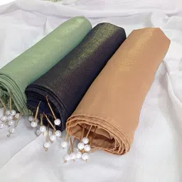 urshia Solid Georgette Women Pink, Black, Beige Scarf image 2