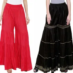 tnq Pack of 2 Women Regular Fit Red, Black Cotton Blend Trousers-picture-40