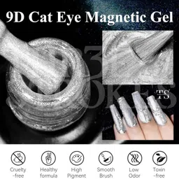 thr3e strokes Cat Eye Silver Gel Nail Polish UV Magnetic Long Lasting High Gloss for Nail Art Silver image 2