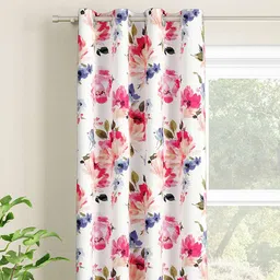 sej by nisha gupta White Floral Polyester 9 Ft Light Filtering Eyelet Door Curtain image 2