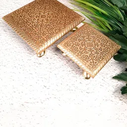 apka mart Beige and GoldToned 2 Pieces Textured Pooja Chowkis image 1