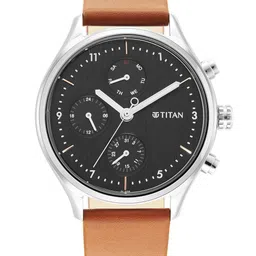 Titan Men Silver-Toned Brass Printed Dial & Leather Straps Analogue Watch 1803SL02-picture-5