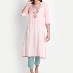 SHEREEN Women Peach-Coloured Ethnic Motifs Embroidered Thread Work Kurta-picture-30