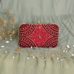 FABBHUE Embroidered Box Clutch With Shoulder Strap image 1