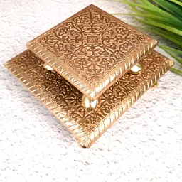 apka mart Beige and GoldToned 2 Pieces Textured Pooja Chowkis image 2