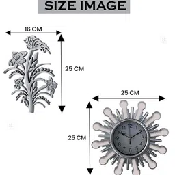 Art Street Silver-Toned Analogue Antique Design Decorative Flower Wall Clock With Leaf Set image 2