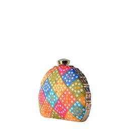 ARTKLIM Pink & Yellow Embroidered Box Clutch image 3