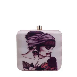 Swisni Cream-Coloured & Pink Printed Box Clutch image 3