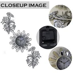 Art Street Silver-Toned Analogue Antique Design Decorative Flower Wall Clock With Leaf Set image 4