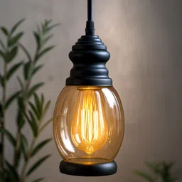 homesake "Oval Pendant Light with Amber Glass Jar Shade Matte Adjustable Hanging Lighting Fixture, Industrial Antique Pendant Lamp for Kitchen Island, Dining Room, Foyer, Farmhouse (Bulb Not Included) Pendant Lamp Ceiling Lamp-picture-29