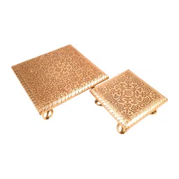 apka mart Beige and GoldToned 2 Pieces Textured Pooja Chowkis image 5