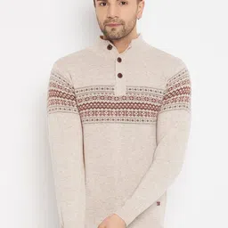 duke Men Self Design High Neck Beige Sweater-picture-18