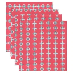 ratan cart TARAN LIVING Pink & White 4 Pieces Geometric Printed Cotton Dinner Table Napkins image 4