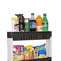 brantox 3 Tier Kitchen Storage Organizer Rack Holder with Wheels (Black & White) Plastic Kitchen Trolley-picture-14
