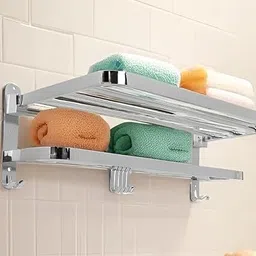 Folding Towel Rack - Space Saving with Towel Bar & 5 Hooks (24 Inch, Type 2) Silver Towel Holder-image-31