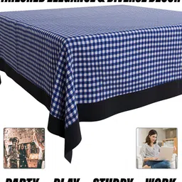 Kuber Industries Blue Barik Checked 8-Seater Table Cover image 4