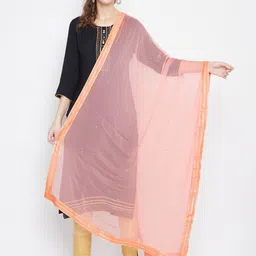 Clora Creation Women Peach-Coloured & Gold-Toned Solid Dupatta-picture-41