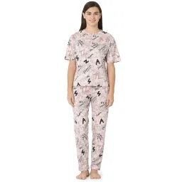 Juliet Womens's Peach Cotton Printed Night Suit T-shirts and Pajama Set (Set of 2)-picture-36