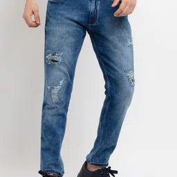 Status Quo Men Blue Slim Fit Mildly Distressed Heavy Fade Stretchable Jeans-picture-16