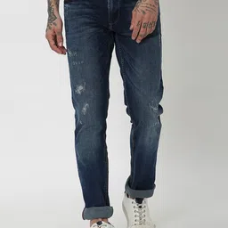 Mufti Men Slim Fit Mid-Rise Mildly Distressed Light Fade Stretchable Jeans-image-60