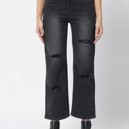 Kotty Women Black Jean Straight Fit Slash Knee Light Fade Stretchable Jeans-image-55