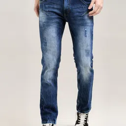 VUDU Men Narrow Slim Fit Low Distress Light Fade Stretchable Jeans-picture-11