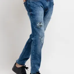 Status Quo Men Blue Slim Fit Mildly Distressed Heavy Fade Stretchable Jeans image 4
