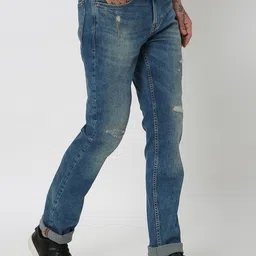 Mufti Men Mid-Rise Slim Fit Mildly Distressed Light Fade Stretchable Jeans image 5