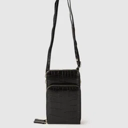 Lino Perros Black Croc Textured Structured Sling Bag with Detachable Sling Strap image 3