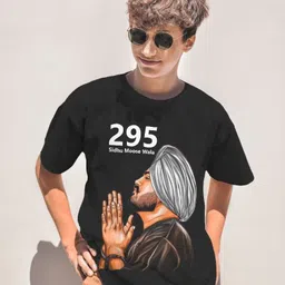 tee gallery Men Printed Round Neck Pure Cotton Black T-Shirt image 3