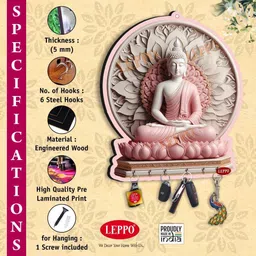leppo Buddha Key holder for living room wall decor Key stand key hanger Home décor Wood Key Holder image 2