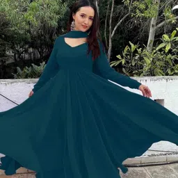 riyaaclothing Solid Georgette Stitched Anarkali Gown image 4