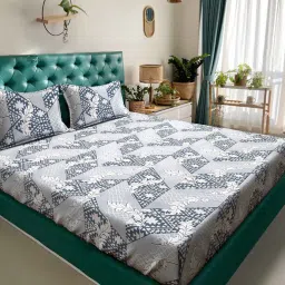 hosta homes Abstract 300 TC Polycotton King Size Fitted Bed Sheet With 2 Pillow Covers image 1