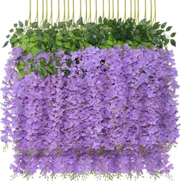 lavidi Elegant Artificial Wisteria Hanging Flower Garland with Cascading White Blossoms Purple Westeria Artificial Flower-picture-12