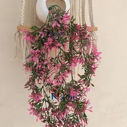 nimkar's plastic Hanging Pink/Green Plant with White Pot/Hanging Bunch for Decoration Bonsai Artificial Plant with Pot image 1