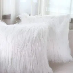 TANLOOMS White Set of 2 Quirky Fur Square Cushion Covers image 1