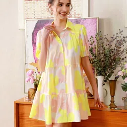 sugathari Women A-line Yellow Knee Length Dress-picture-27