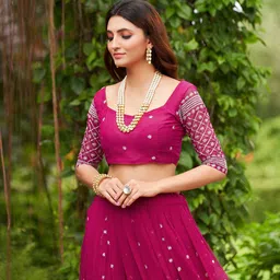 KALINI Embroidered Georgette Semi-Stitched Lehenga & Unstitched Blouse With Dupatta image 5