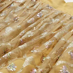 SHOPGARB Mustard Yellow & Golden Semi-Stitched Lehenga & Unstitched Blouse with Dupatta image 4