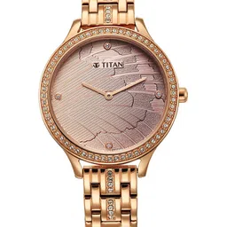 Titan Women Rose Gold-Toned Brass Embellished Dial & Gold Toned Wrap Around Straps Analogue Watch 95209WM01-picture-30